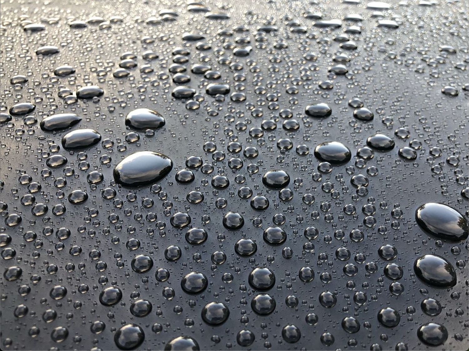 Water beading on a coated black panel